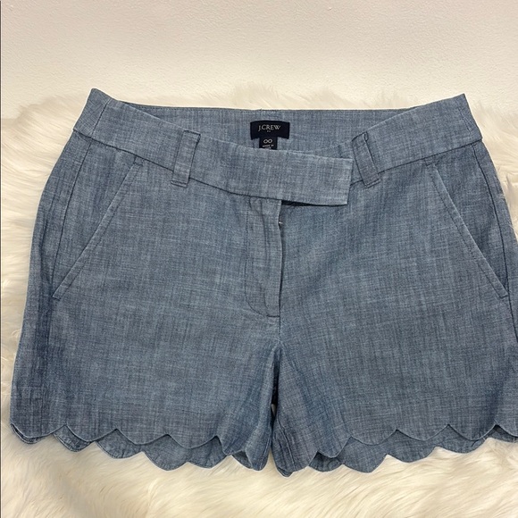 J. Crew Blue chambray Shorts with Scalloped Hem 00 - Picture 1 of 3